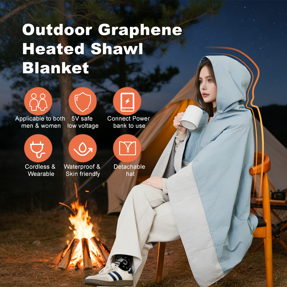 Outdoor Warmth Solution: USB Graphene Heated Shawl Waterproof and Windproof for Camping & Hiking
