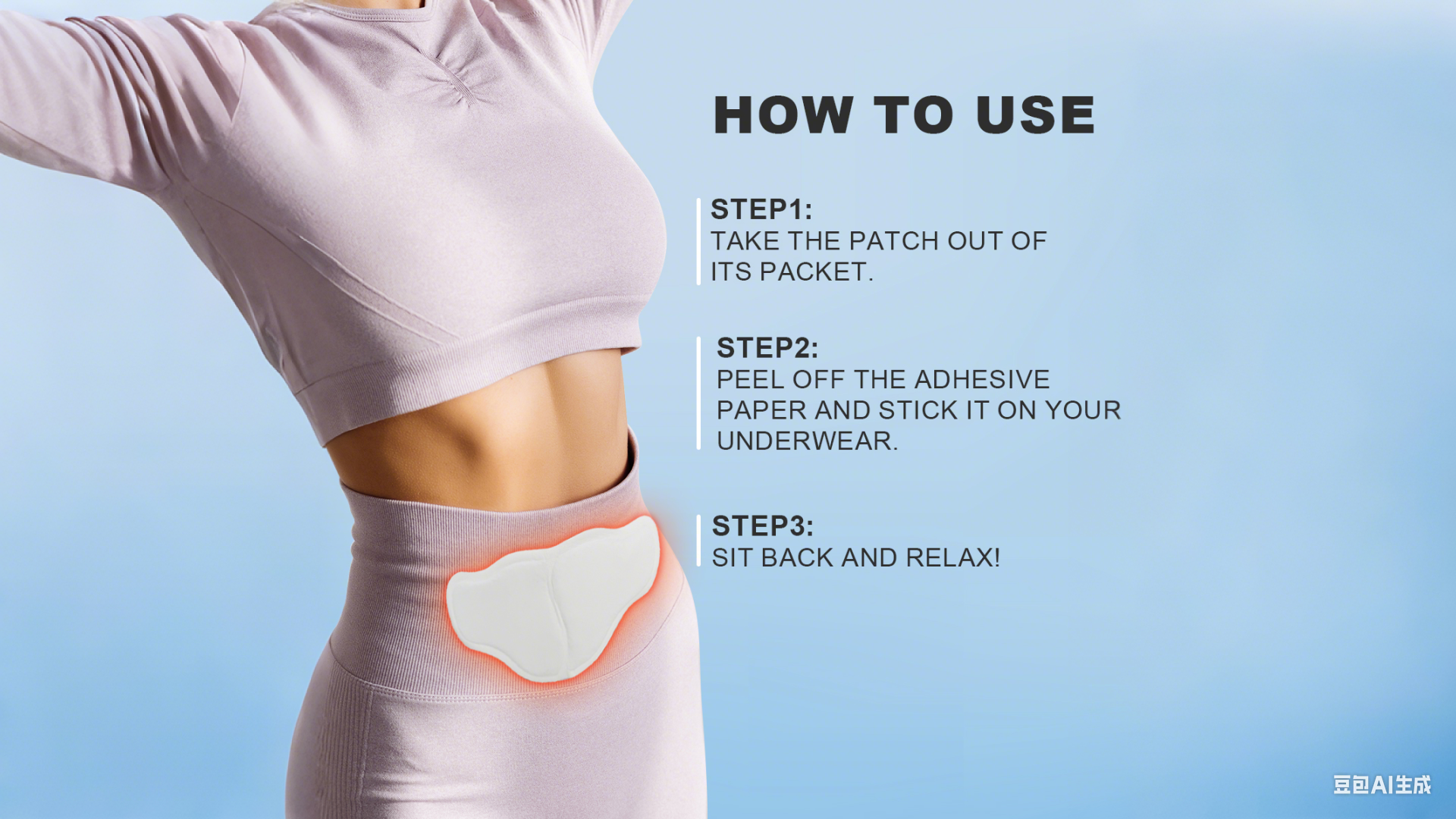 Where should I apply heat patches to relieve cramps?